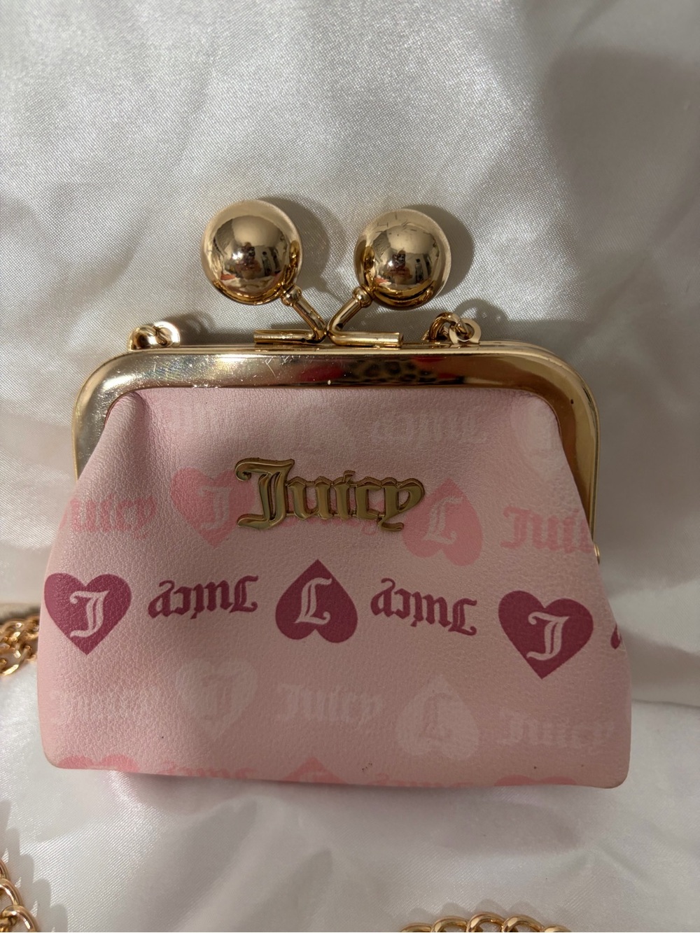 Juicy Couture “Girls Just Wanna Fun” Pink Heart Kiss-Lock Coin Purse Crossbody